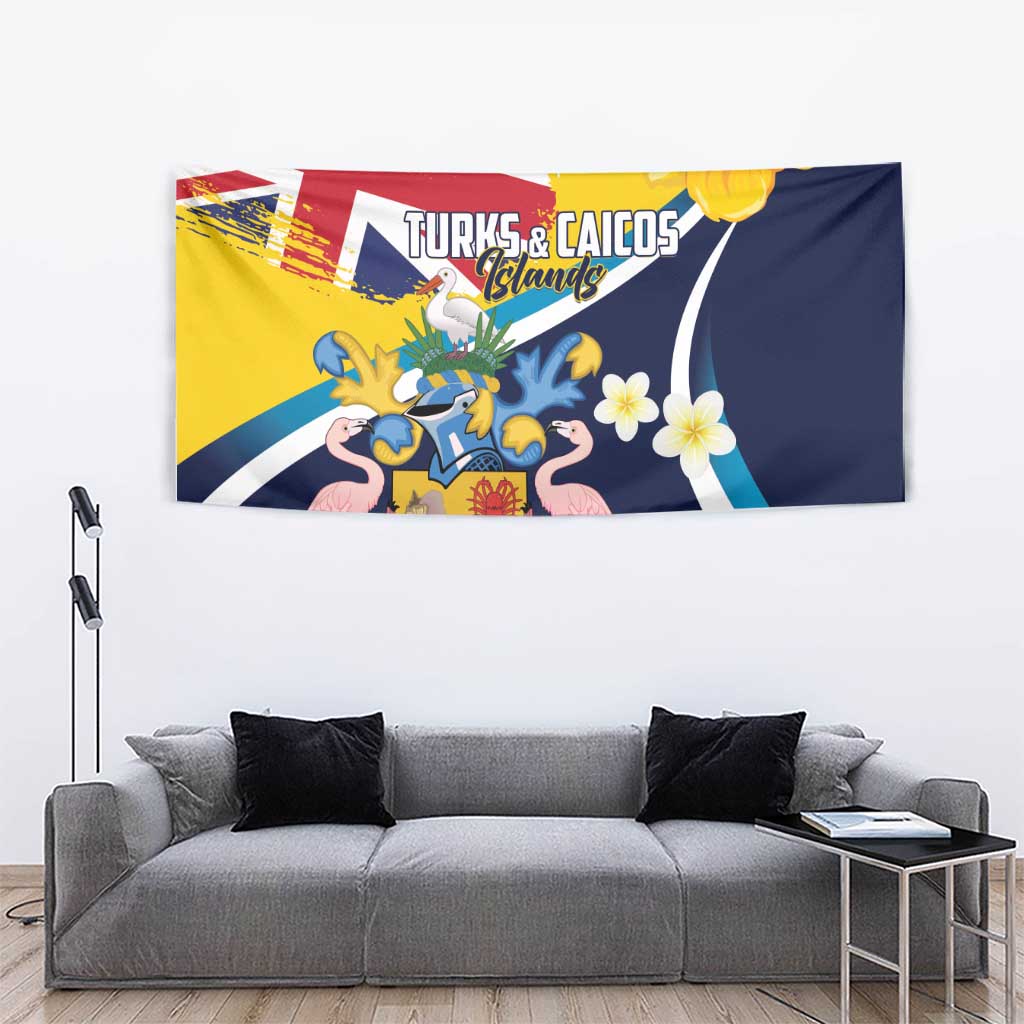 Turks and Caicos Islands Tapestry Coat Of Arms Tropical Flowers