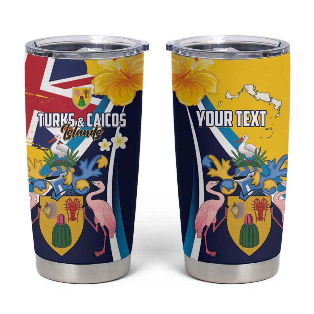 Personalised Turks and Caicos Islands Tumbler Cup Coat Of Arms Tropical Flowers