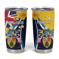 Personalised Turks and Caicos Islands Tumbler Cup Coat Of Arms Tropical Flowers