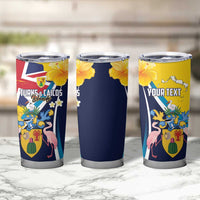 Personalised Turks and Caicos Islands Tumbler Cup Coat Of Arms Tropical Flowers