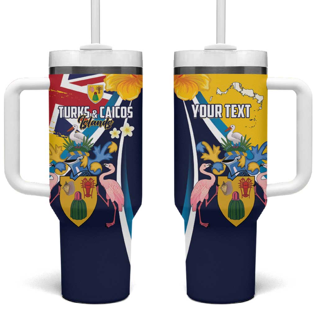 Personalised Turks and Caicos Islands Tumbler With Handle Coat Of Arms Tropical Flowers