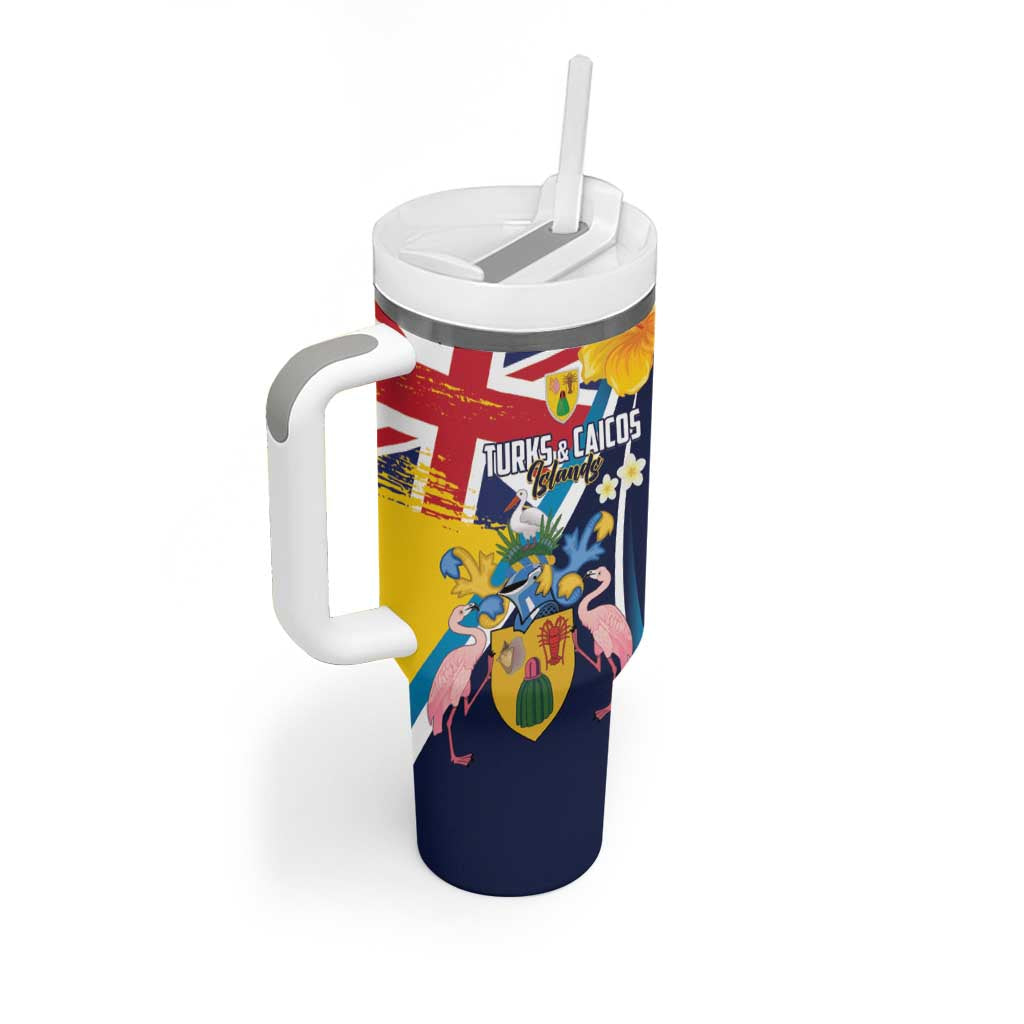 Personalised Turks and Caicos Islands Tumbler With Handle Coat Of Arms Tropical Flowers