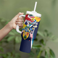 Personalised Turks and Caicos Islands Tumbler With Handle Coat Of Arms Tropical Flowers