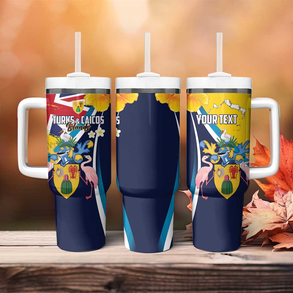 Personalised Turks and Caicos Islands Tumbler With Handle Coat Of Arms Tropical Flowers