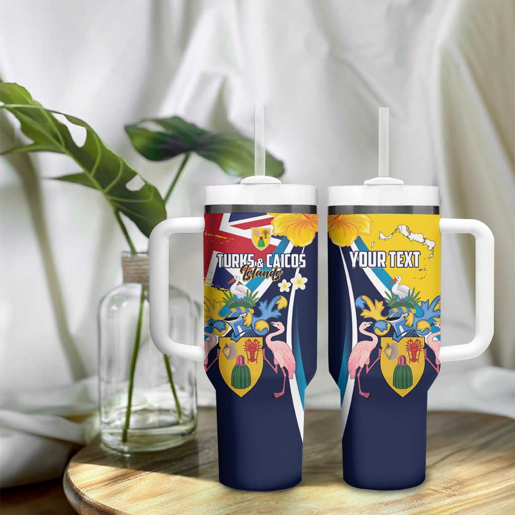 Personalised Turks and Caicos Islands Tumbler With Handle Coat Of Arms Tropical Flowers