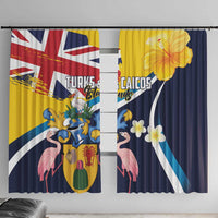 Turks and Caicos Islands Window Curtain Coat Of Arms Tropical Flowers