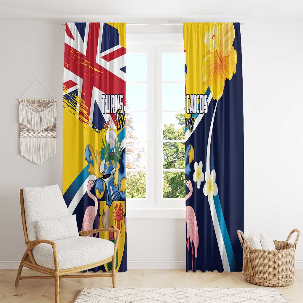 Turks and Caicos Islands Window Curtain Coat Of Arms Tropical Flowers