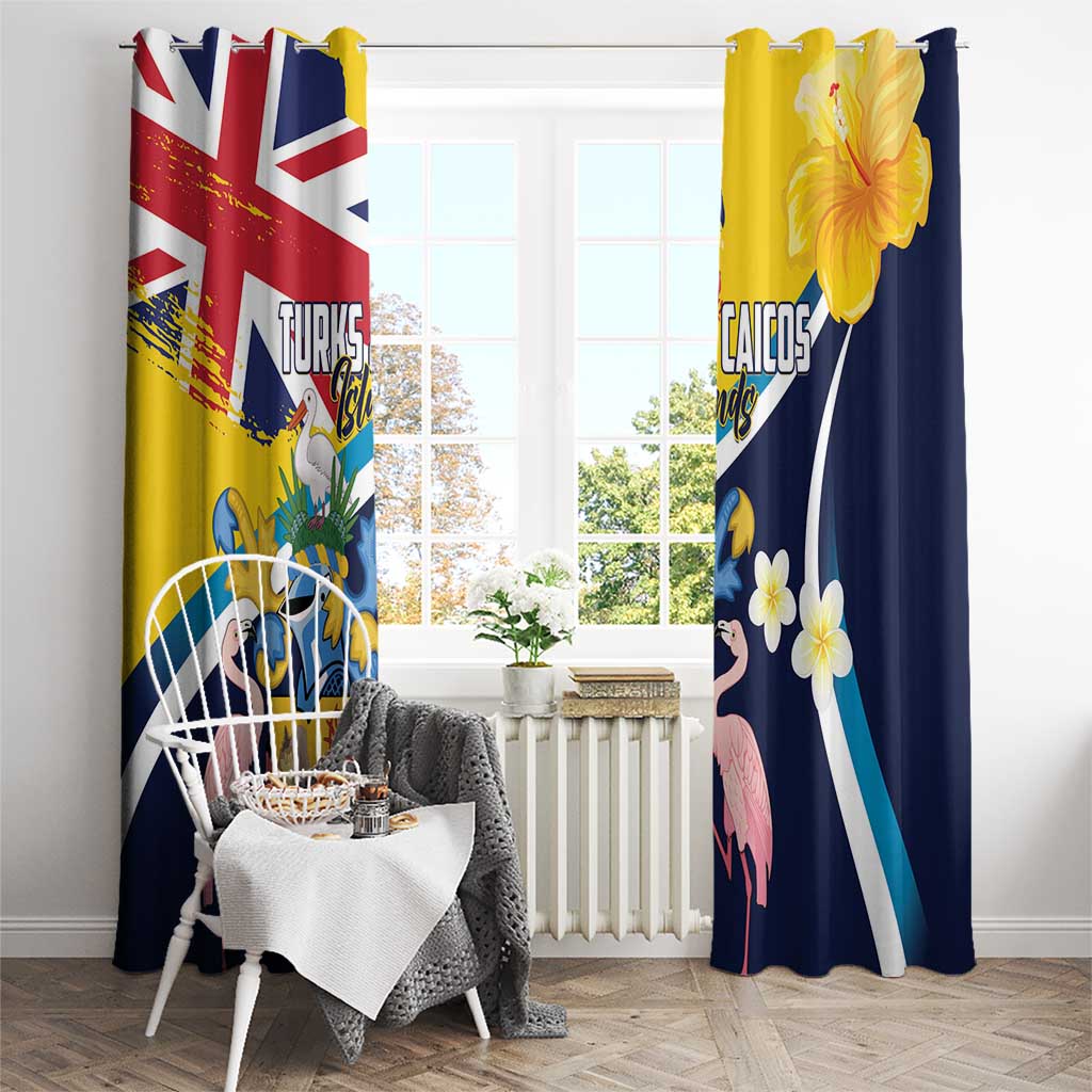 Turks and Caicos Islands Window Curtain Coat Of Arms Tropical Flowers