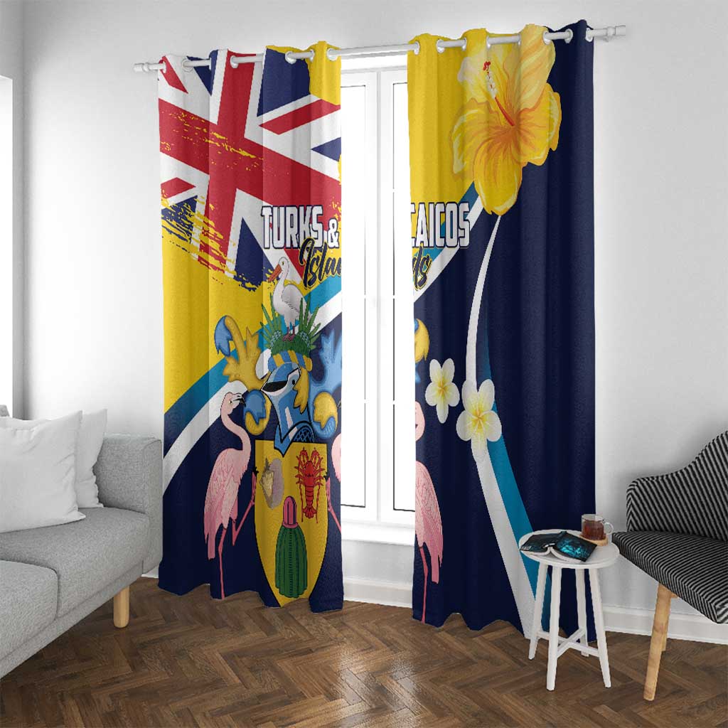 Turks and Caicos Islands Window Curtain Coat Of Arms Tropical Flowers