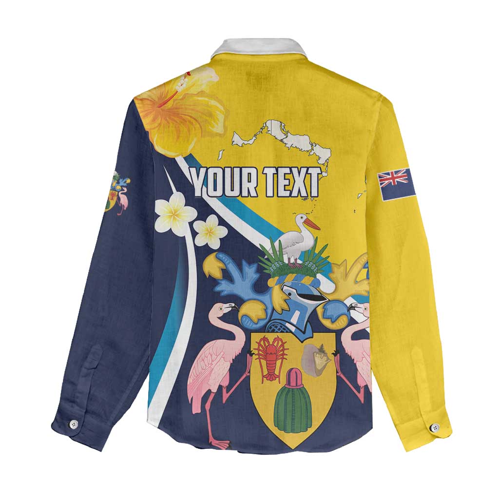 Personalised Turks and Caicos Islands Women Casual Shirt Coat Of Arms Tropical Flowers