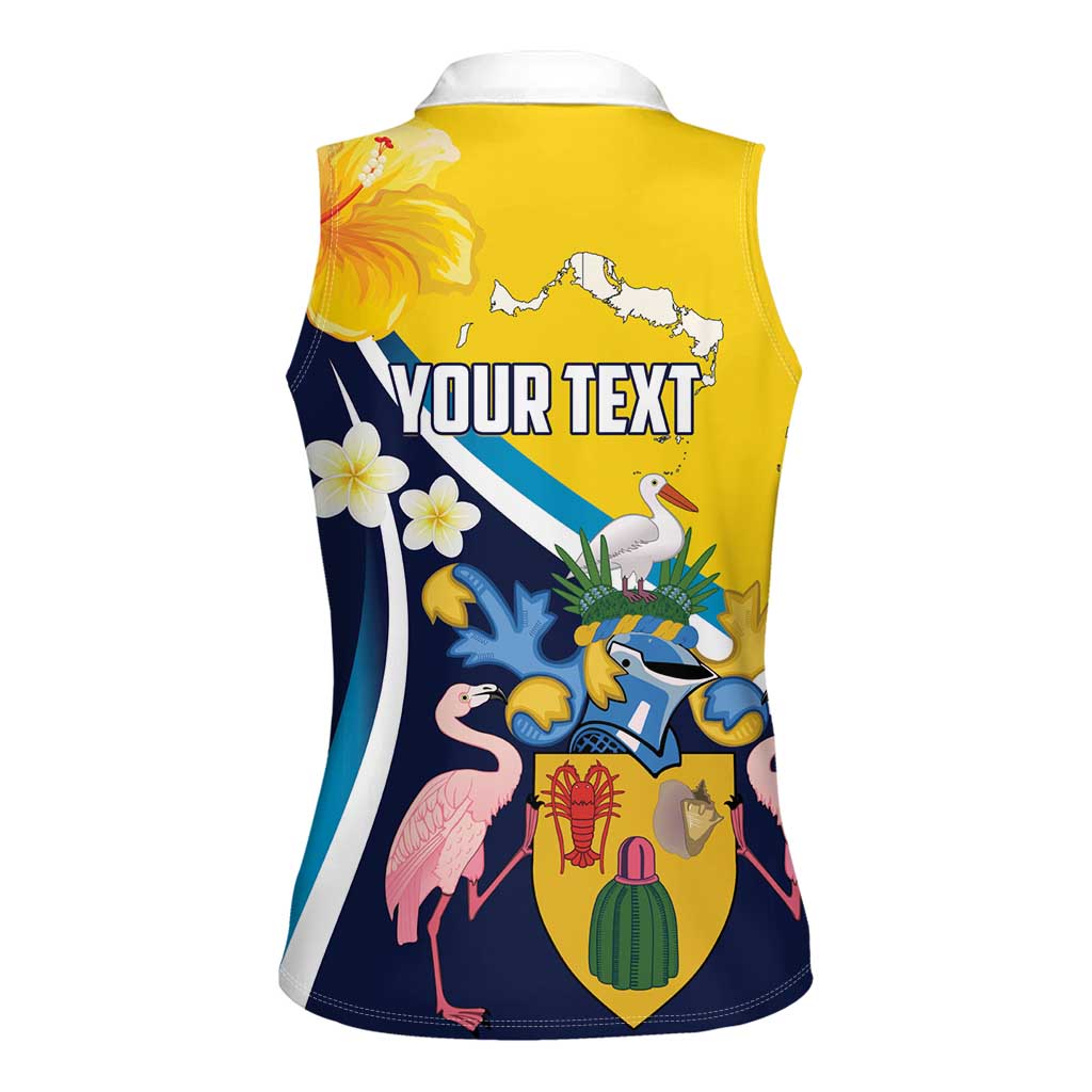 Personalised Turks and Caicos Islands Women Sleeveless Polo Shirt Coat Of Arms Tropical Flowers