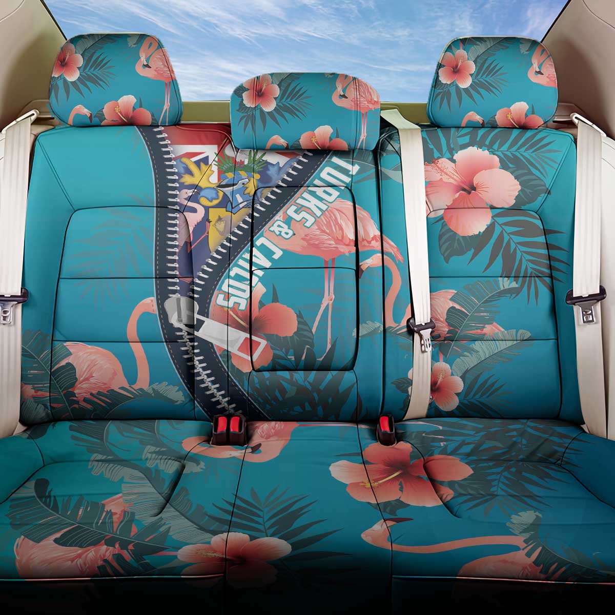 Turks and Caicos Islands Flamingo Back Car Seat Cover Zipper Stylized