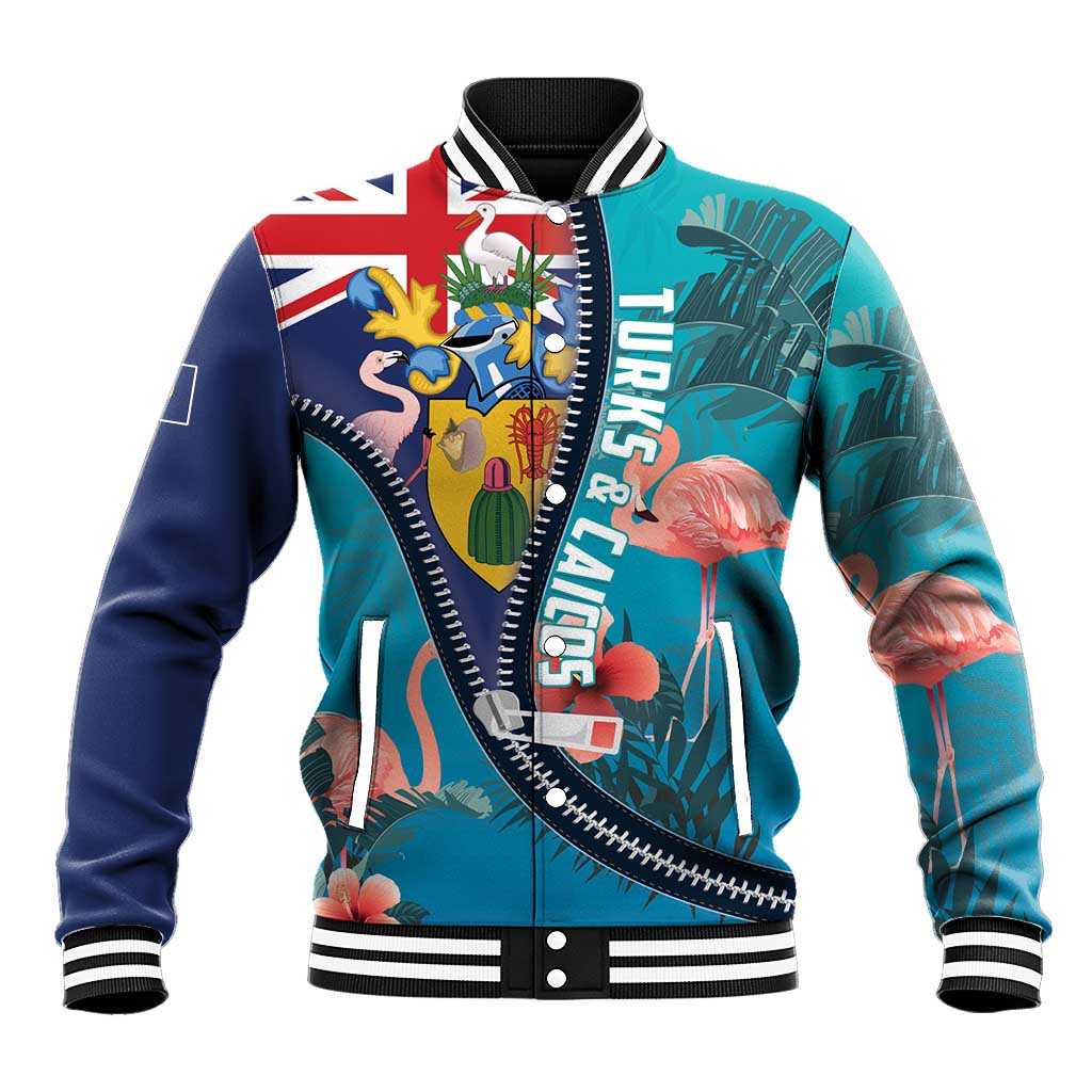 Turks and Caicos Islands Flamingo Baseball Jacket Zipper Stylized