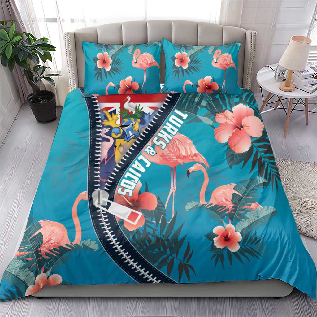 Turks and Caicos Islands Flamingo Bedding Set Zipper Stylized