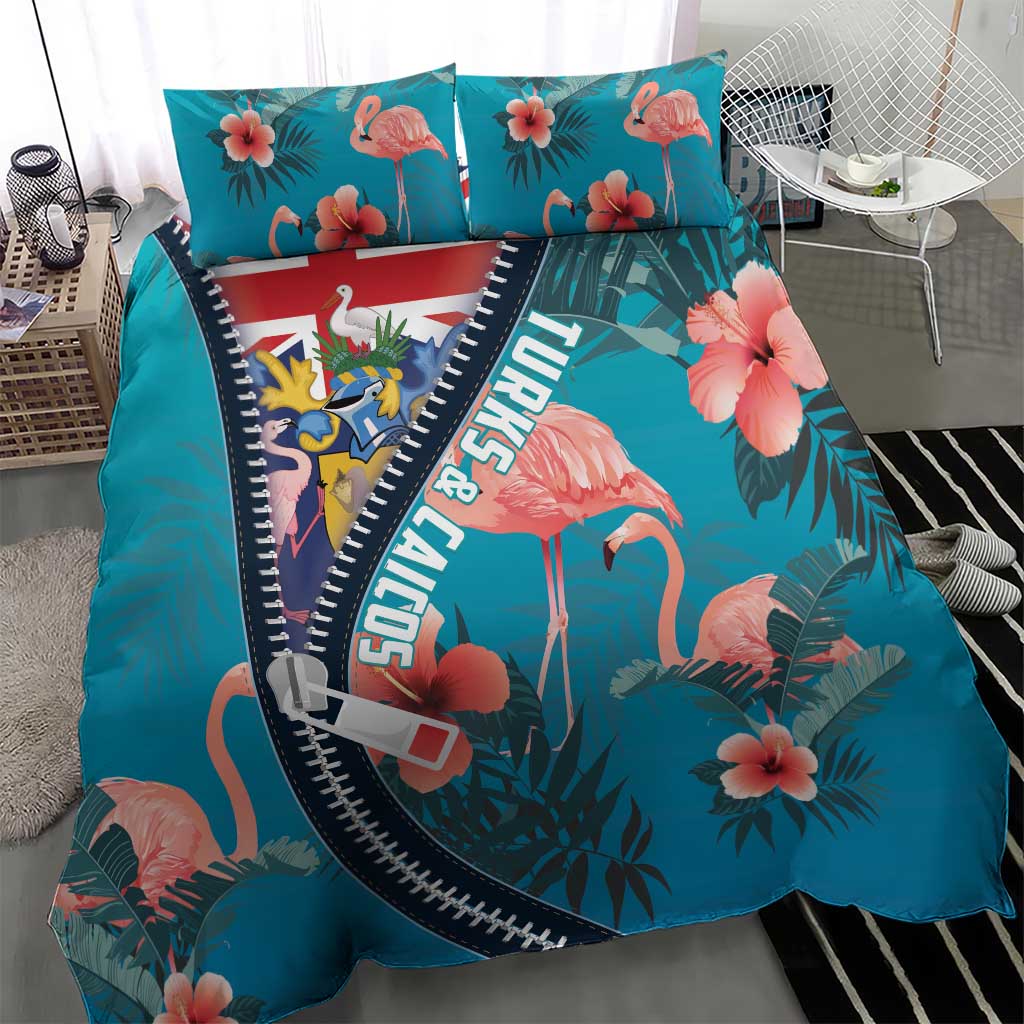 Turks and Caicos Islands Flamingo Bedding Set Zipper Stylized