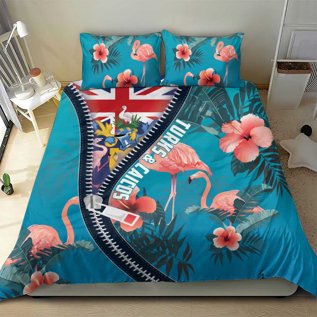 Turks and Caicos Islands Flamingo Bedding Set Zipper Stylized