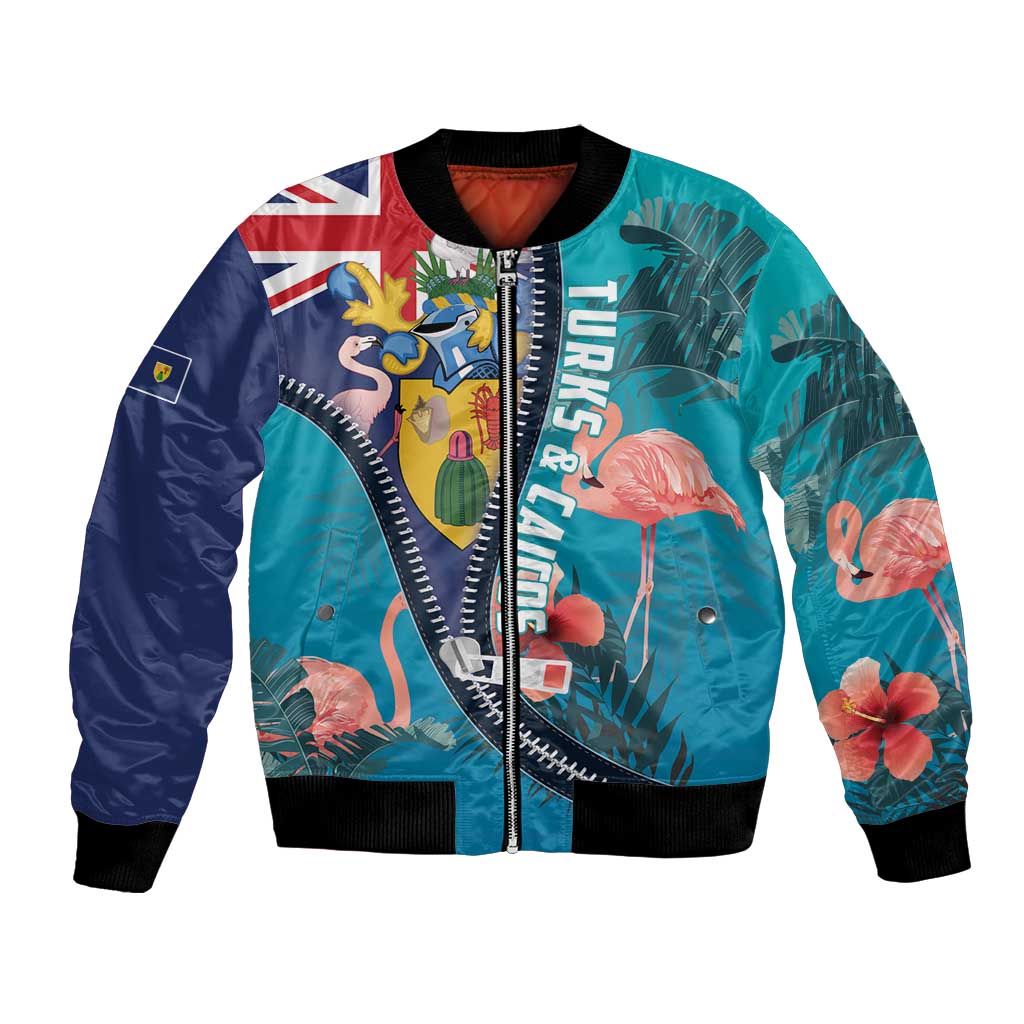 Turks and Caicos Islands Flamingo Bomber Jacket Zipper Stylized