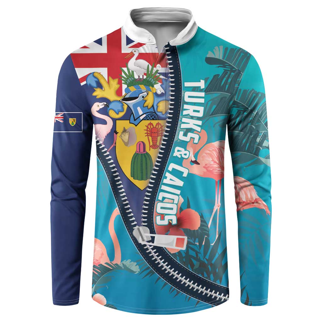 Turks and Caicos Islands Flamingo Button Sweatshirt Zipper Stylized