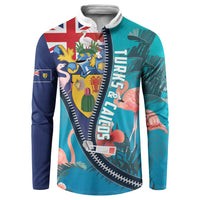 Turks and Caicos Islands Flamingo Button Sweatshirt Zipper Stylized