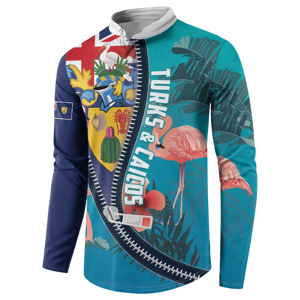 Turks and Caicos Islands Flamingo Button Sweatshirt Zipper Stylized