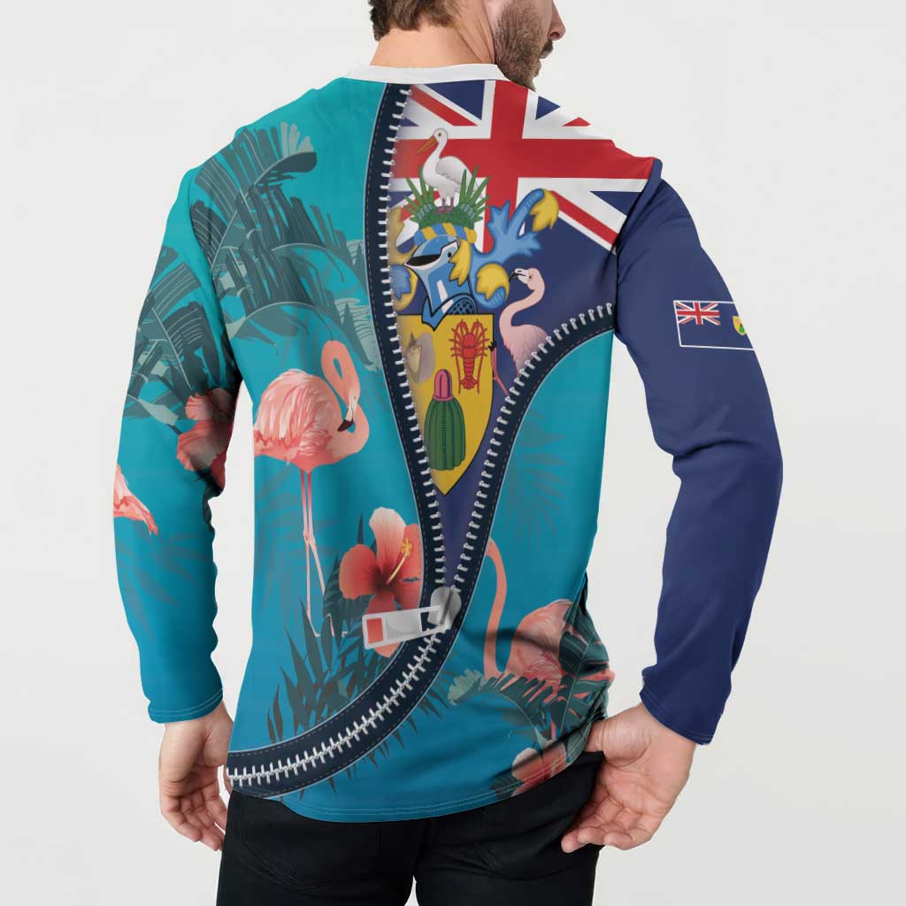 Turks and Caicos Islands Flamingo Button Sweatshirt Zipper Stylized