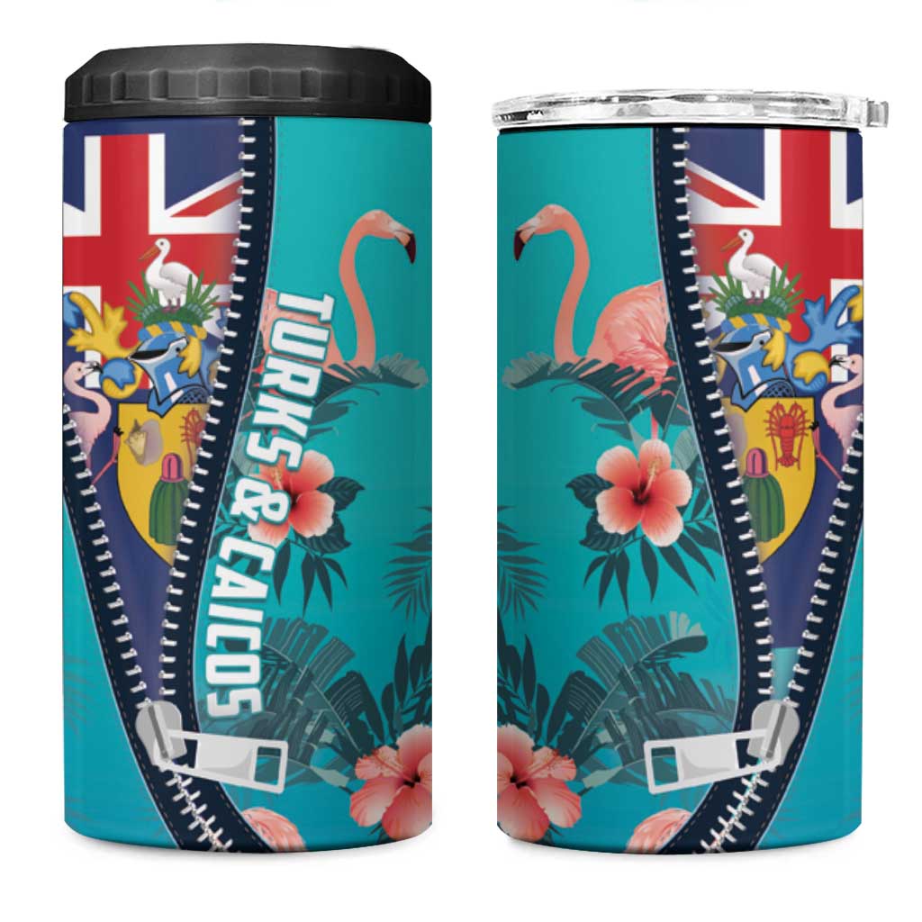 Turks and Caicos Islands Flamingo 4 in 1 Can Cooler Tumbler Zipper Stylized