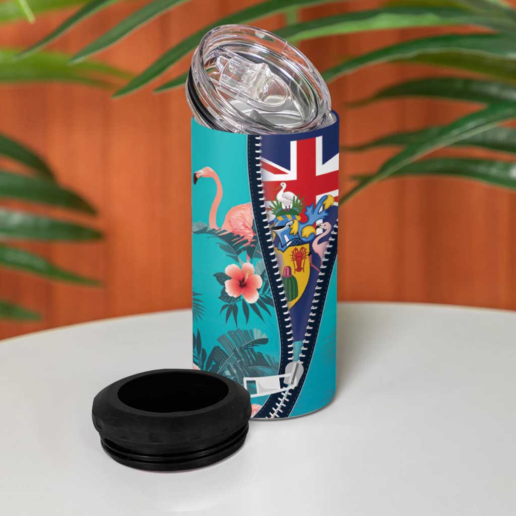 Turks and Caicos Islands Flamingo 4 in 1 Can Cooler Tumbler Zipper Stylized