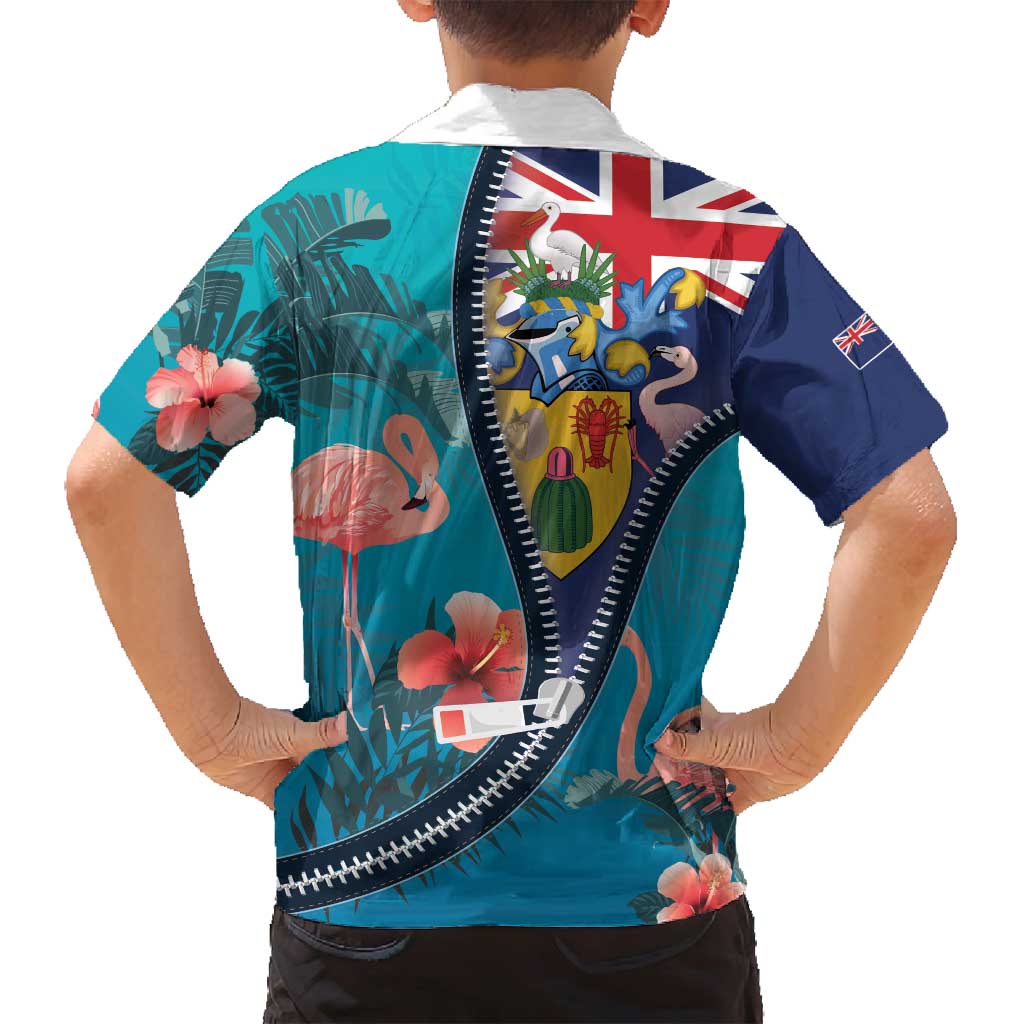 Turks and Caicos Islands Flamingo Family Matching Long Sleeve Bodycon Dress and Hawaiian Shirt Zipper Stylized