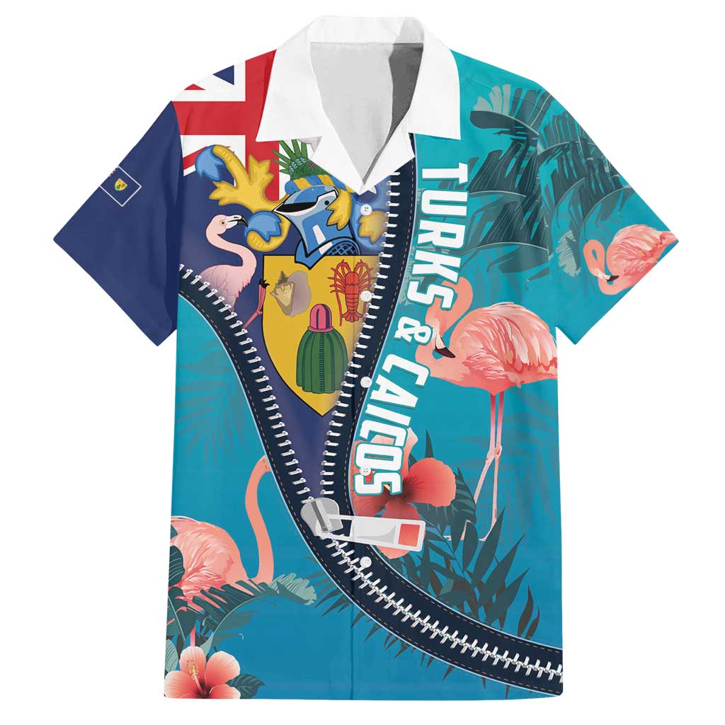 Turks and Caicos Islands Flamingo Family Matching Long Sleeve Bodycon Dress and Hawaiian Shirt Zipper Stylized