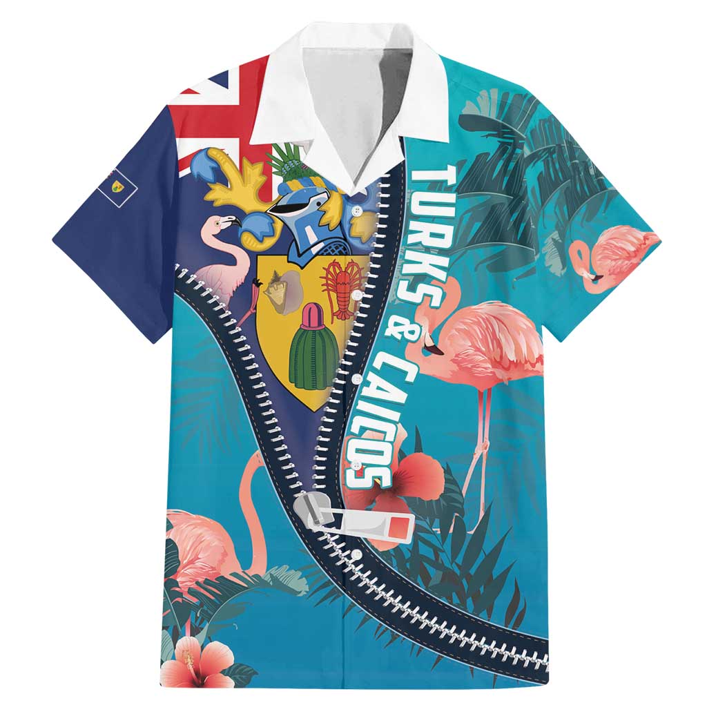Turks and Caicos Islands Flamingo Family Matching Mermaid Dress and Hawaiian Shirt Zipper Stylized