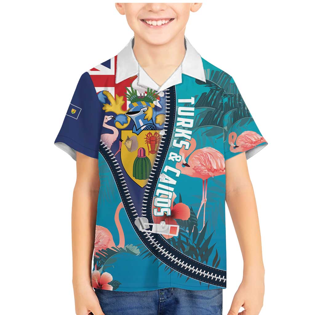 Turks and Caicos Islands Flamingo Family Matching Mermaid Dress and Hawaiian Shirt Zipper Stylized
