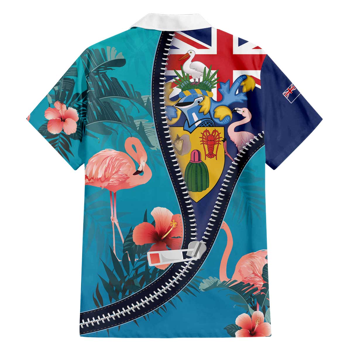 Turks and Caicos Islands Flamingo Family Matching Off The Shoulder Long Sleeve Dress and Hawaiian Shirt Zipper Stylized