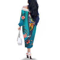 Turks and Caicos Islands Flamingo Family Matching Off The Shoulder Long Sleeve Dress and Hawaiian Shirt Zipper Stylized