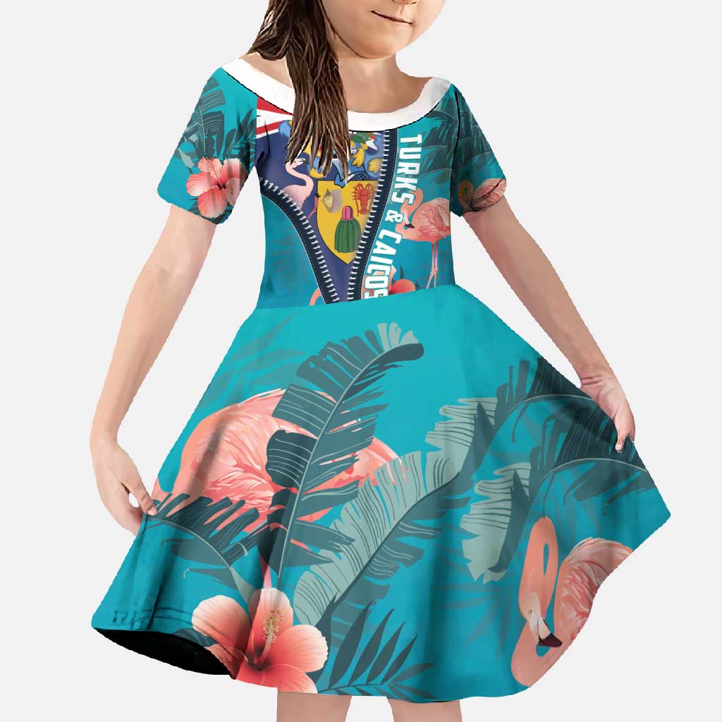 Turks and Caicos Islands Flamingo Family Matching Off Shoulder Maxi Dress and Hawaiian Shirt Zipper Stylized