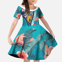 Turks and Caicos Islands Flamingo Family Matching Off Shoulder Maxi Dress and Hawaiian Shirt Zipper Stylized