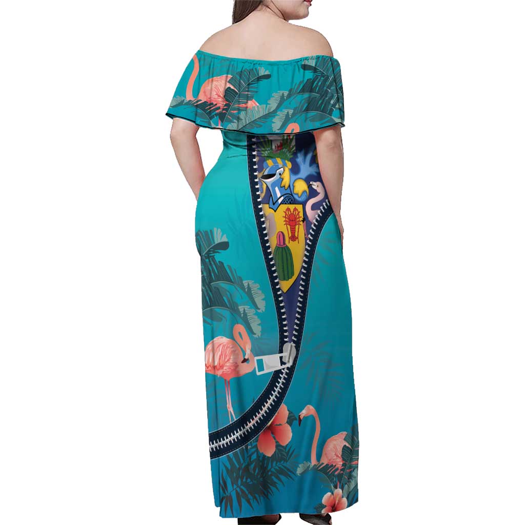 Turks and Caicos Islands Flamingo Family Matching Off Shoulder Maxi Dress and Hawaiian Shirt Zipper Stylized