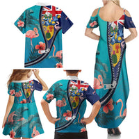 Turks and Caicos Islands Flamingo Family Matching Summer Maxi Dress and Hawaiian Shirt Zipper Stylized