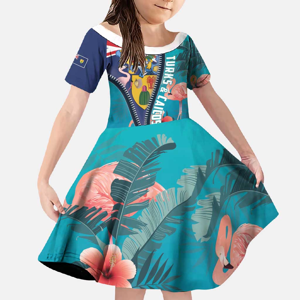 Turks and Caicos Islands Flamingo Family Matching Tank Maxi Dress and Hawaiian Shirt Zipper Stylized