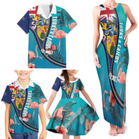 Turks and Caicos Islands Flamingo Family Matching Tank Maxi Dress and Hawaiian Shirt Zipper Stylized