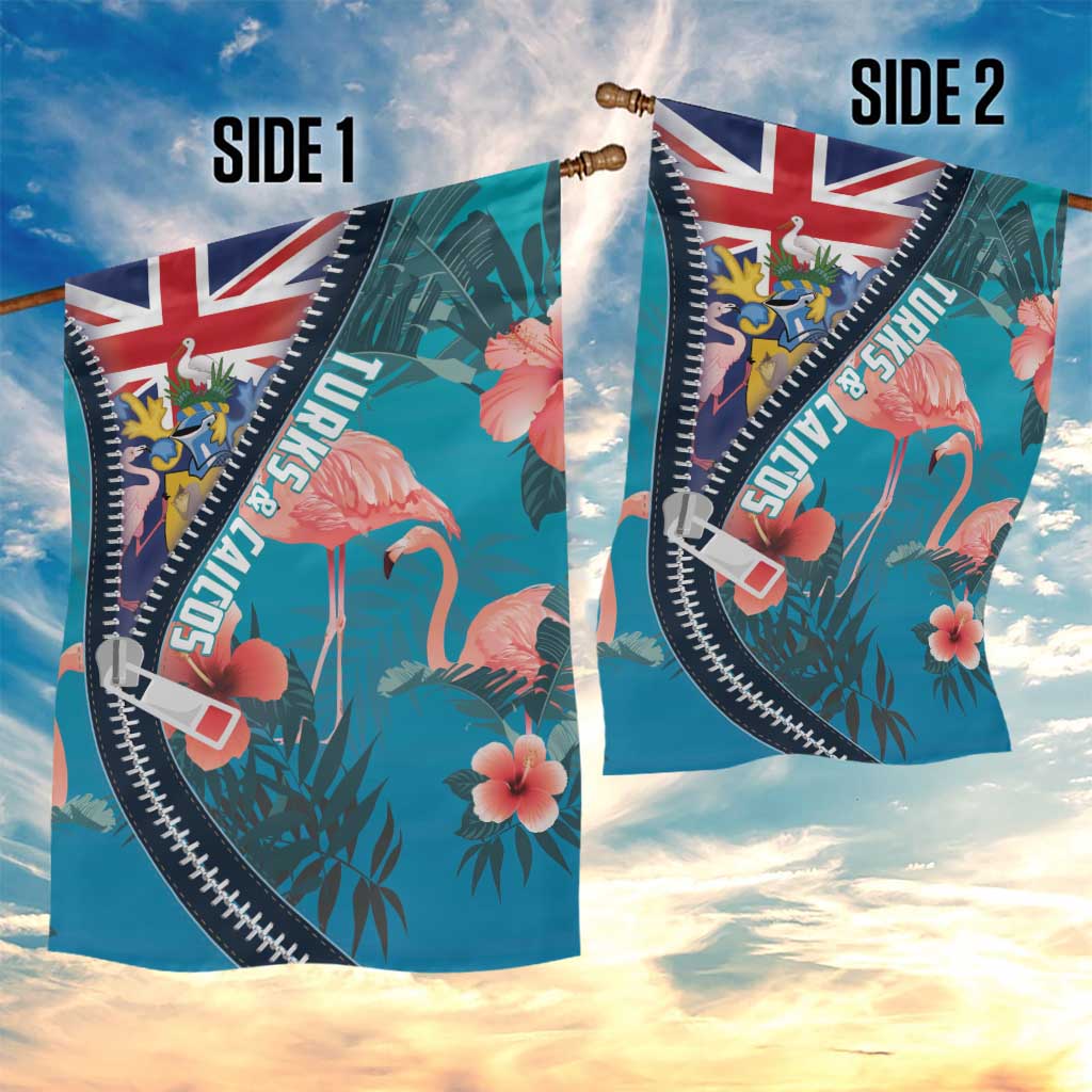 Turks and Caicos Islands Flamingo Garden Flag Zipper Stylized