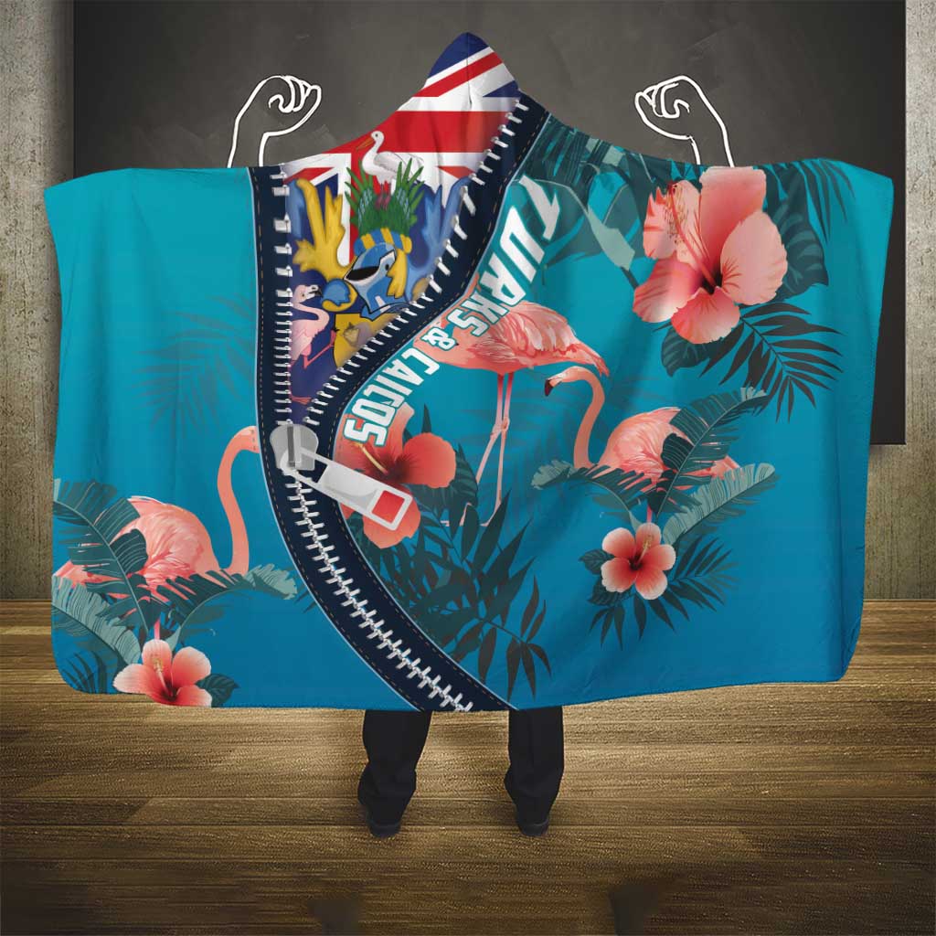 Turks and Caicos Islands Flamingo Hooded Blanket Zipper Stylized