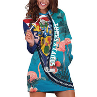Turks and Caicos Islands Flamingo Hoodie Dress Zipper Stylized