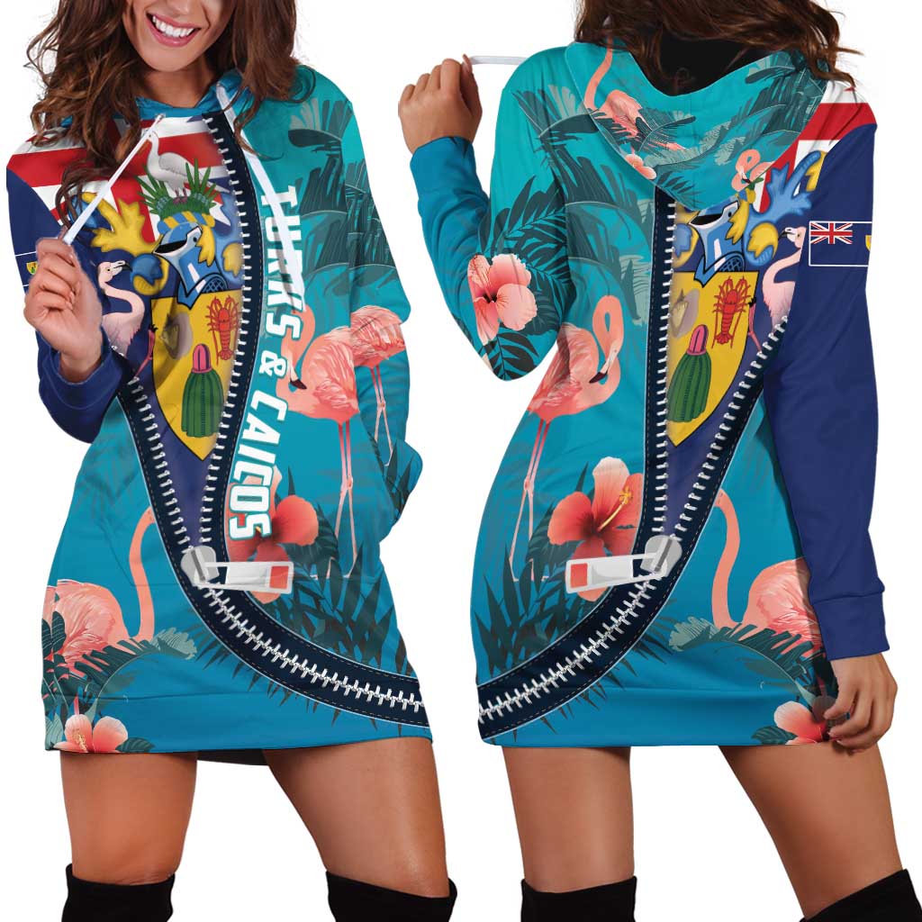 Turks and Caicos Islands Flamingo Hoodie Dress Zipper Stylized