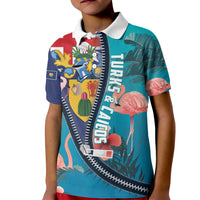 Turks and Caicos Islands Flamingo Kid Polo Shirt Zipper Stylized