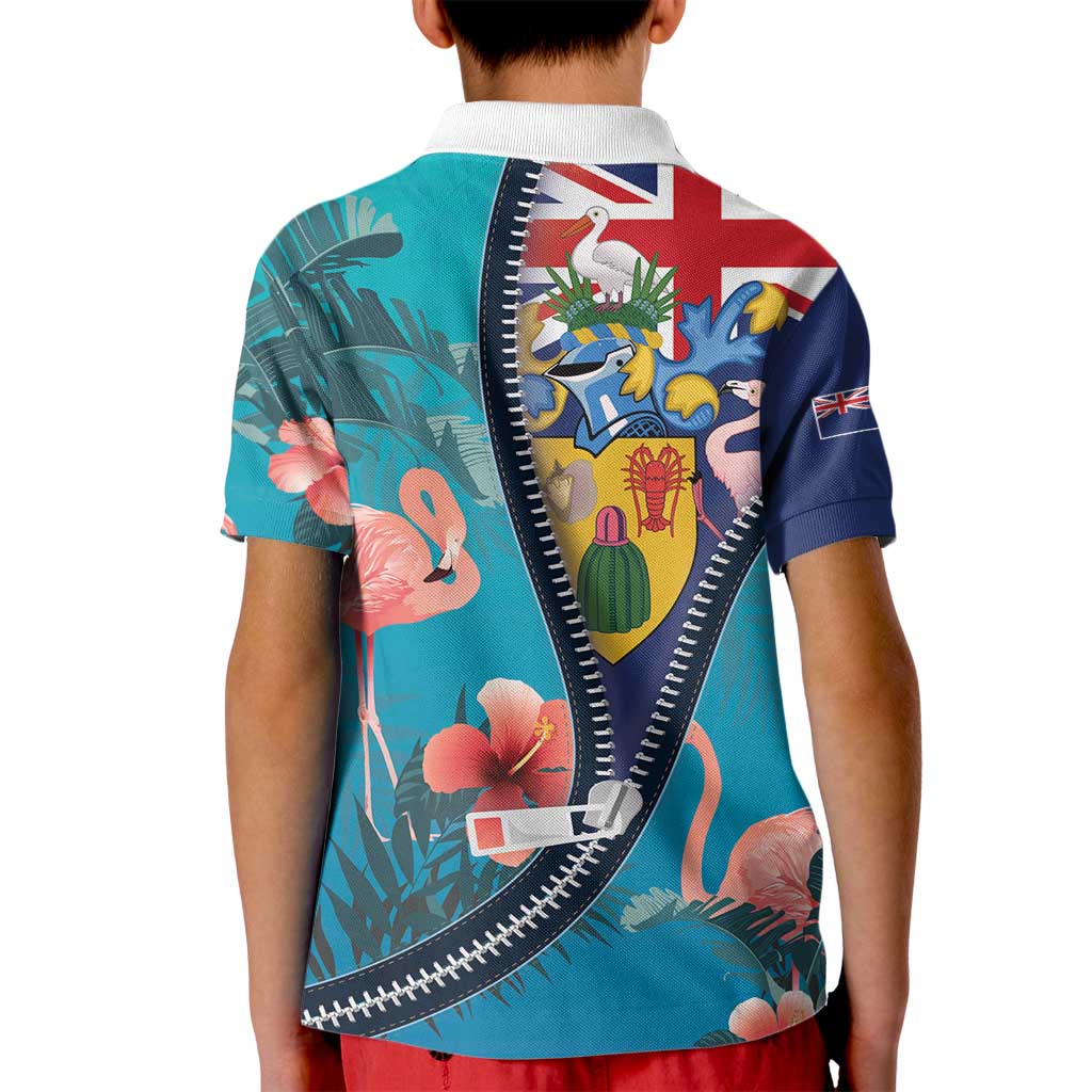 Turks and Caicos Islands Flamingo Kid Polo Shirt Zipper Stylized