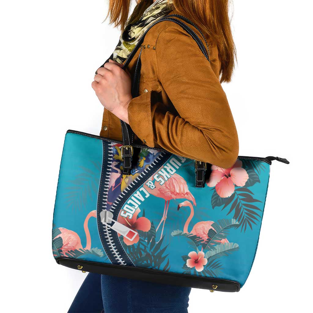 Turks and Caicos Islands Flamingo Leather Tote Bag Zipper Stylized
