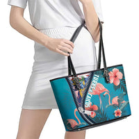 Turks and Caicos Islands Flamingo Leather Tote Bag Zipper Stylized