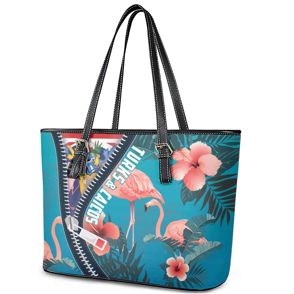 Turks and Caicos Islands Flamingo Leather Tote Bag Zipper Stylized