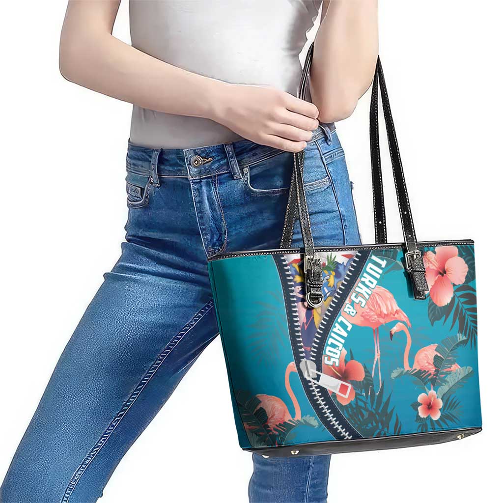 Turks and Caicos Islands Flamingo Leather Tote Bag Zipper Stylized