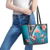 Turks and Caicos Islands Flamingo Leather Tote Bag Zipper Stylized